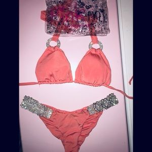 Custom PINKINI coral and rhinestone bikini